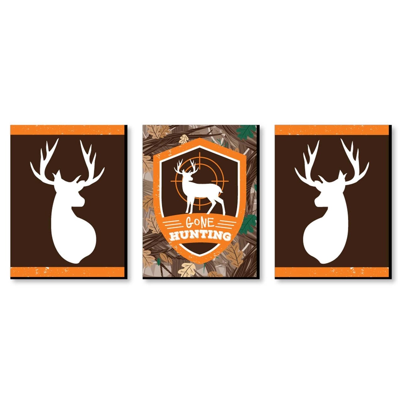 Big Dot of Happiness Gone Hunting - Deer Hunting Decorations, Camo Wall Art and Man Cave Decor - Gift Ideas - 7.5 x 10 inches - Set of 3 Prints